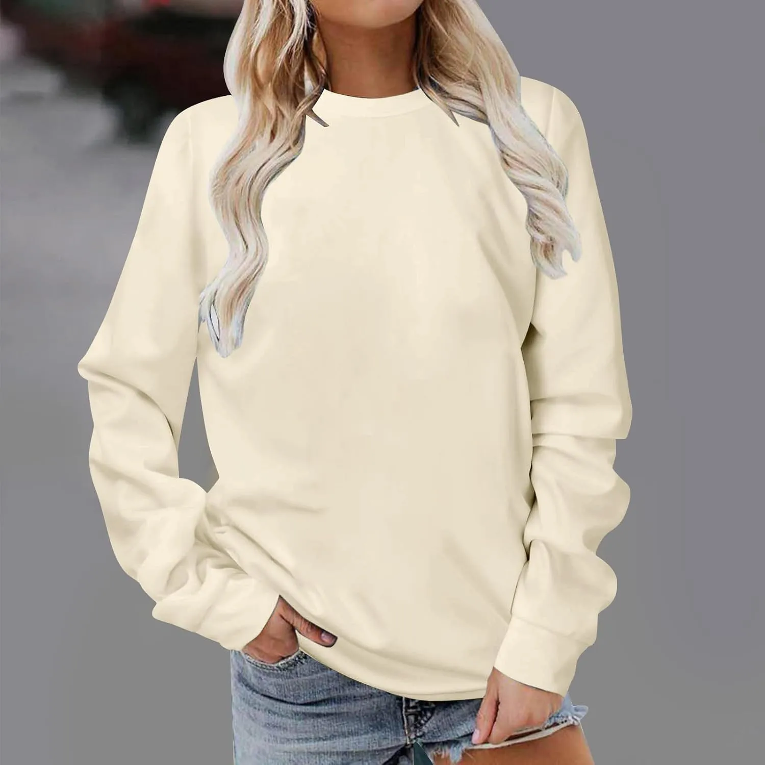 Womens Long Sleeve Crewneck Sweatshirt Fall Fashion 2024 Dressy Casual Loose Comfy Pullover Tops Regular Fit