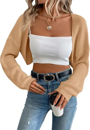 Womens Long Sleeve Open Front Knit Crop Bolero Cardigan Sweater Shrug for Dress 2025