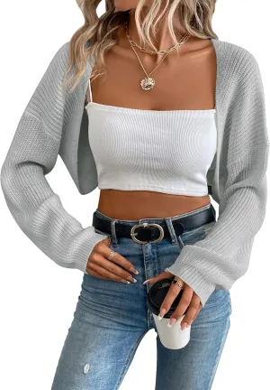 Womens Long Sleeve Open Front Knit Crop Bolero Cardigan Sweater Shrug for Dress 2025