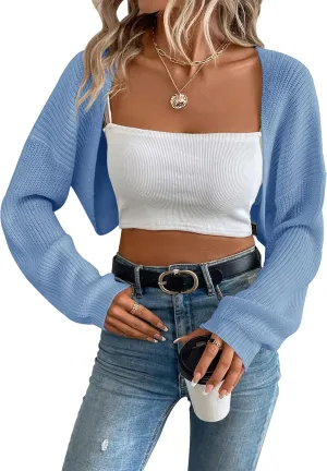Womens Long Sleeve Open Front Knit Crop Bolero Cardigan Sweater Shrug for Dress 2025