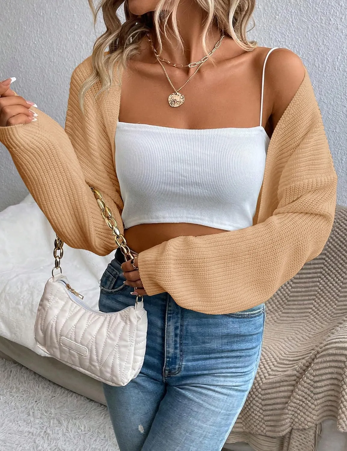 Womens Long Sleeve Open Front Knit Crop Bolero Cardigan Sweater Shrug for Dress 2025