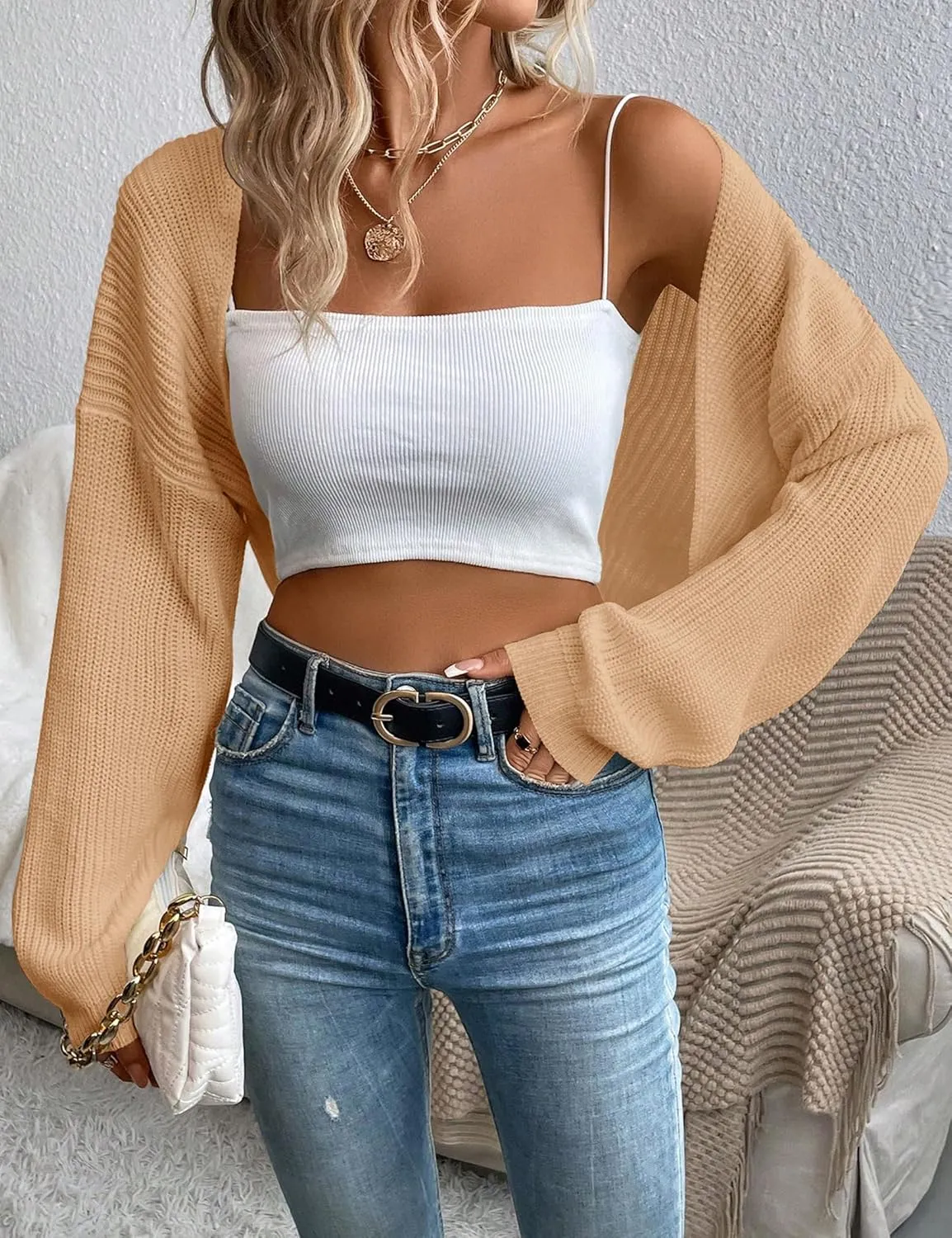 Womens Long Sleeve Open Front Knit Crop Bolero Cardigan Sweater Shrug for Dress 2025