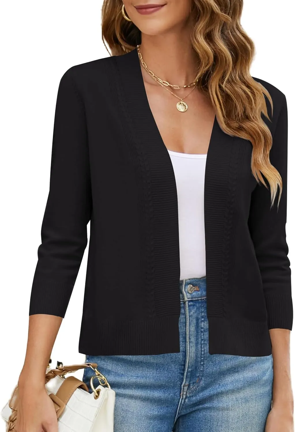 Womens Long Sleeve Open Front Knit Crop Bolero Cardigan Sweater Shrug for Dress