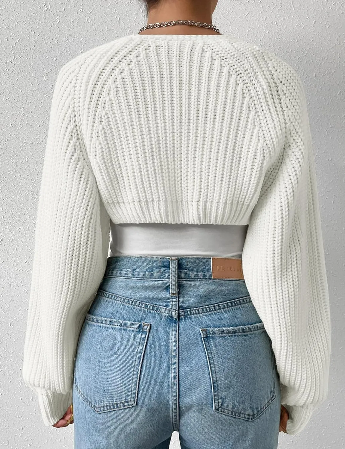 Women's Long Sleeve Open Front Knitted Crop Cardigan Drop Shoulder Knit Bolero Shrug Sweater