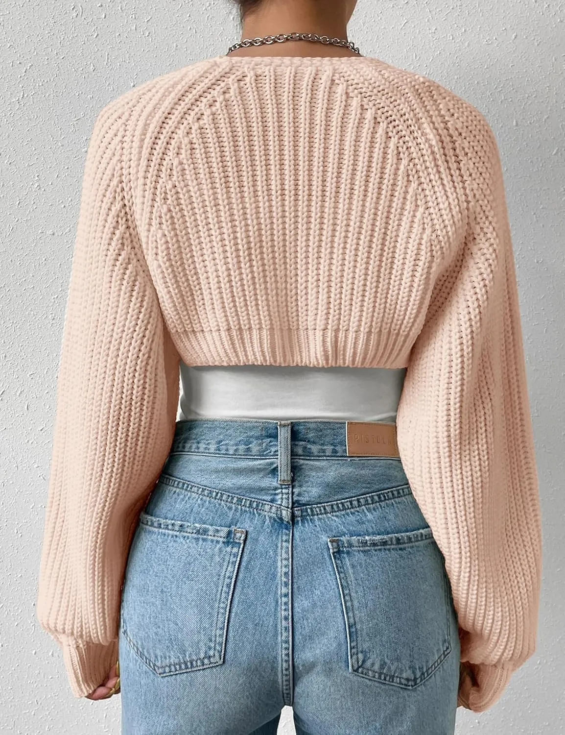 Women's Long Sleeve Open Front Knitted Crop Cardigan Drop Shoulder Knit Bolero Shrug Sweater