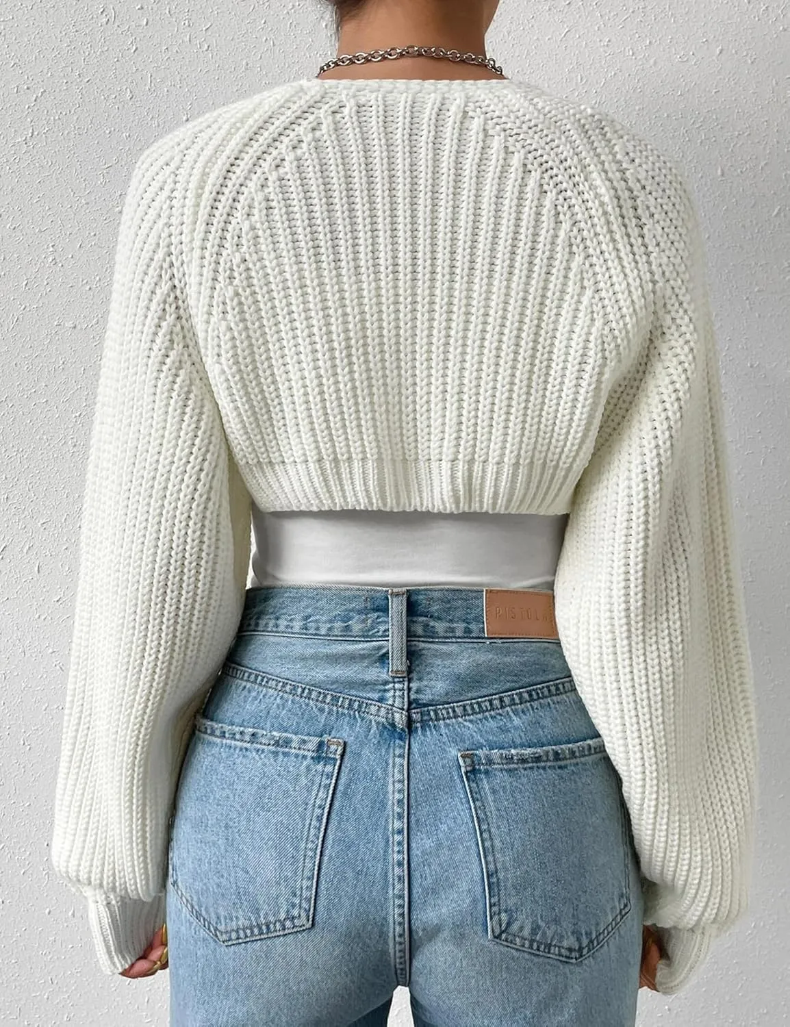 Women's Long Sleeve Open Front Knitted Crop Cardigan Drop Shoulder Knit Bolero Shrug Sweater