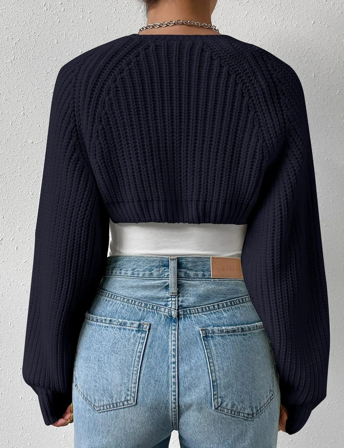 Women's Long Sleeve Open Front Knitted Crop Cardigan Drop Shoulder Knit Bolero Shrug Sweater