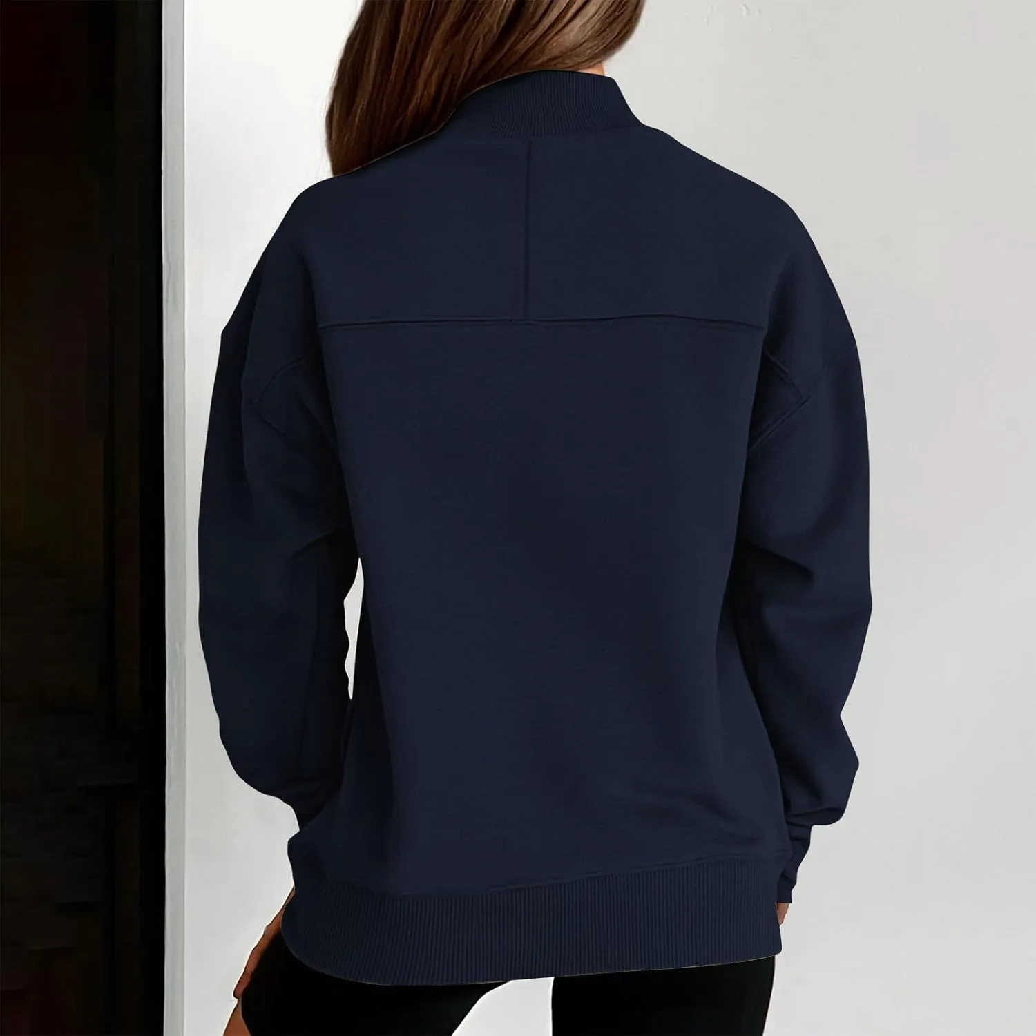Womens Mock Neck Oversized Sweatshirts with Pockets Fleece Tops Pullover No Hood Sweater for Cold Freezing Weather