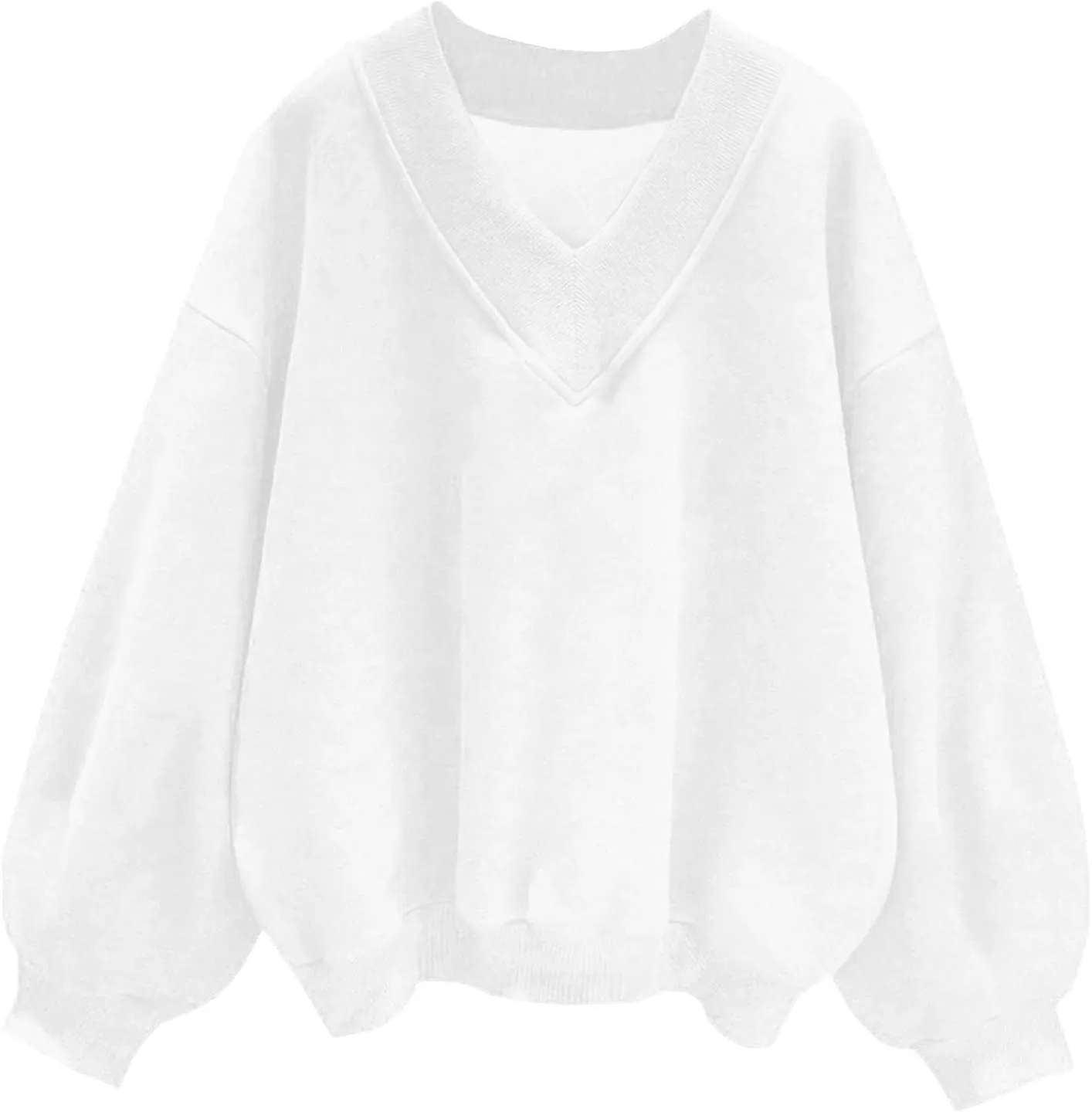 Womens Oversized Drop Shoulder Pullover Tops Trendy V Neck Solid Soft Sweatshirts Fall Long Sleeve Teen Girl Clothes