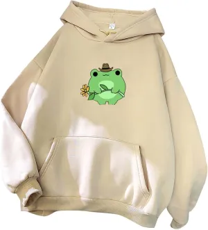 Women's Oversized Hoodies Cute Frog Print Sweatshirts 2024 Fall Casual Trendy Long Sleeve Loose Fit Pullover Y2k Outfits
