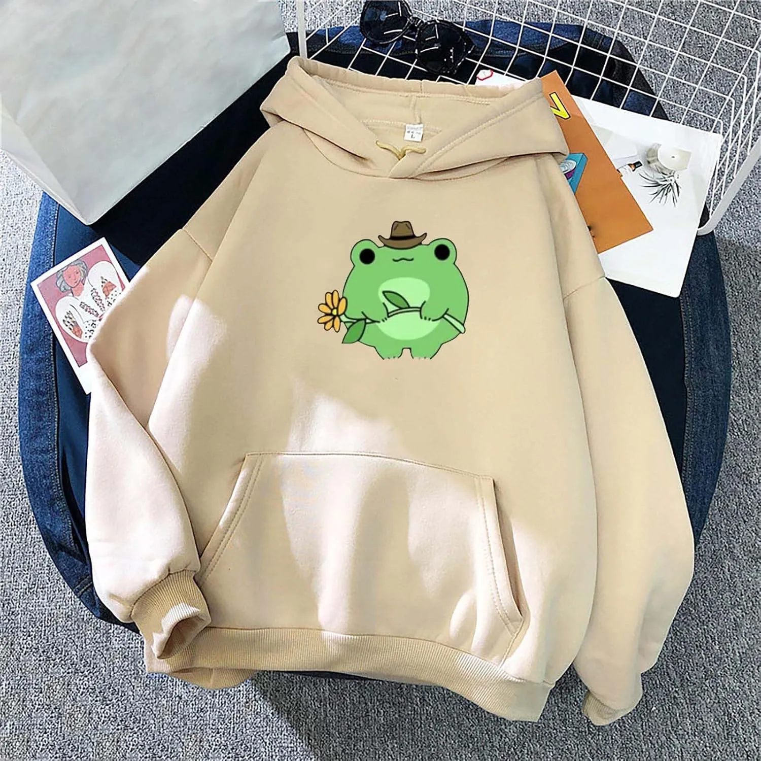 Women's Oversized Hoodies Cute Frog Print Sweatshirts 2024 Fall Casual Trendy Long Sleeve Loose Fit Pullover Y2k Outfits