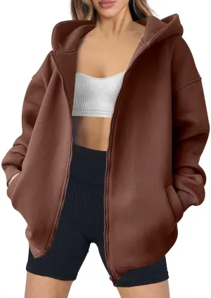 Women's Oversized Hoodies Fleece Lined Zip Up Sweatshrits Casual Fall Jackets Loose Fit Sweatshirt with Pockets