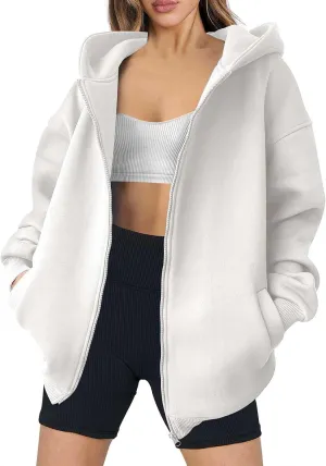 Women's Oversized Hoodies Fleece Lined Zip Up Sweatshrits Casual Fall Jackets Loose Fit Sweatshirt with Pockets