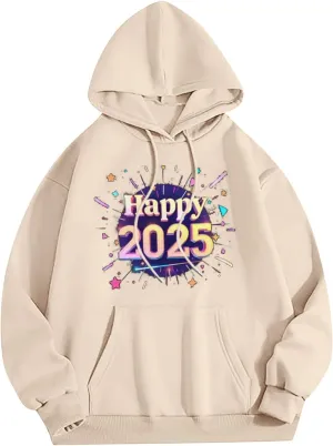 Womens Oversized Hoodies New Year's 2025 Pullover Hoodie Comfy Casual Basic Pullover Sweatshirts Hoodies for Women