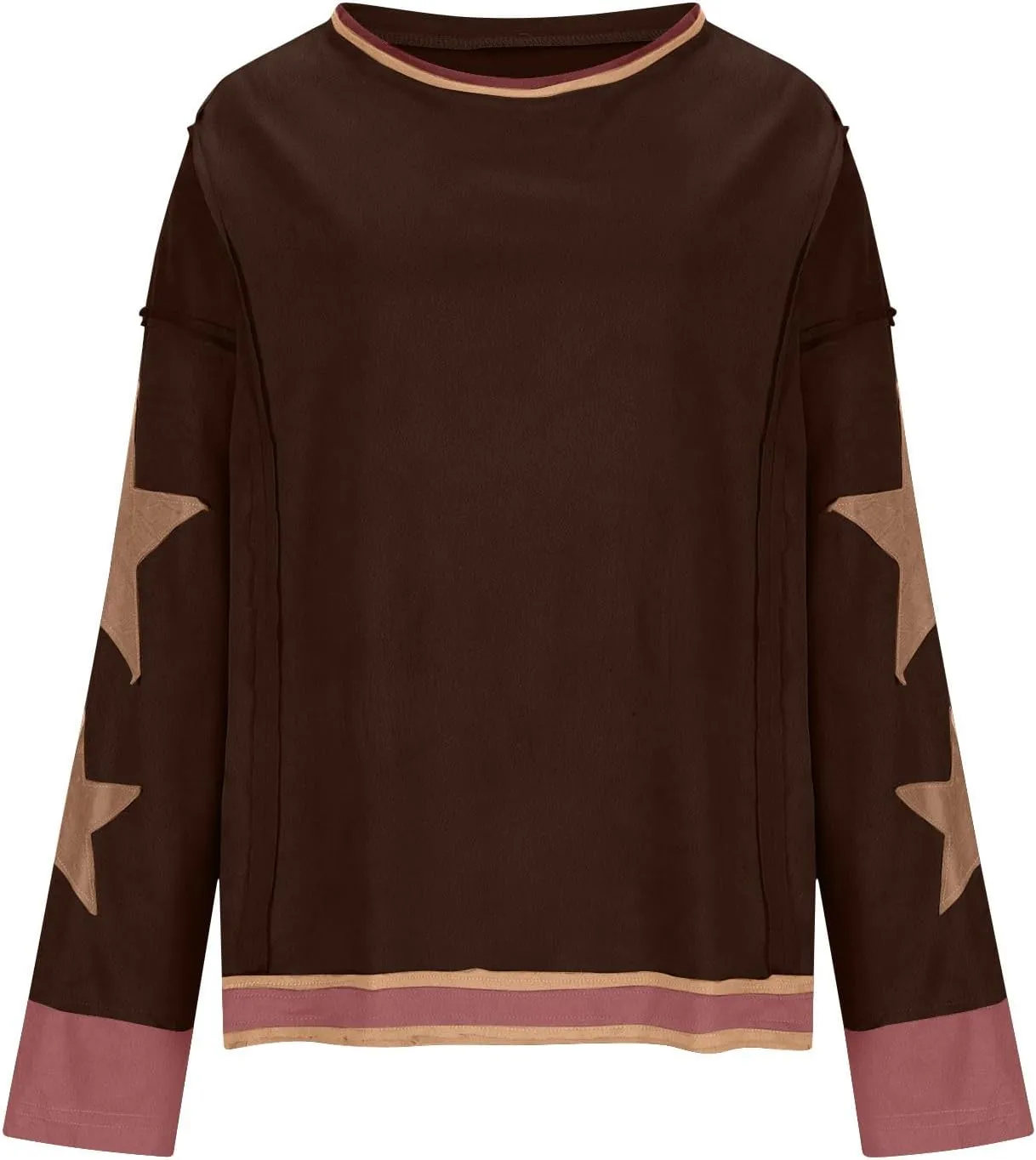 Women's Oversized Star Sweatshirt Long Sleeve Y2k Shirts Drop Shoulder Vintage Graphic Crewneck Jacket Preppy Clothes