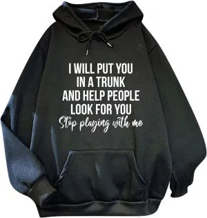 Womens Oversized Sweatshirts Word Graphic Baggy Comfort Drawstring Pullover Drop Shoulder Long Sleeved Trendy Hoodie