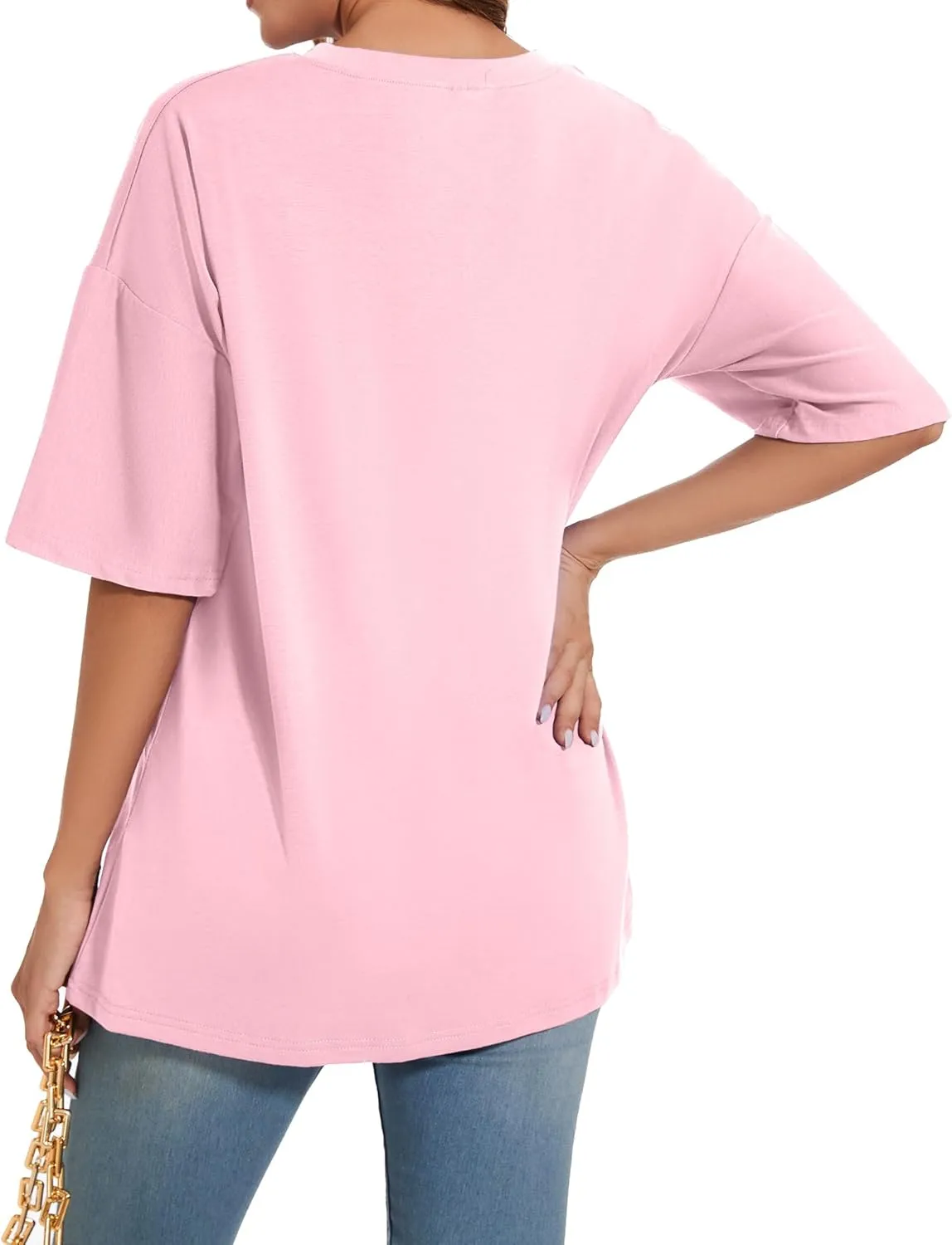 Women's Oversized T Shirts Round Neck Striped Tees Summer Half Sleeve Casual Comfy Cozy Cotton Tunic Tops