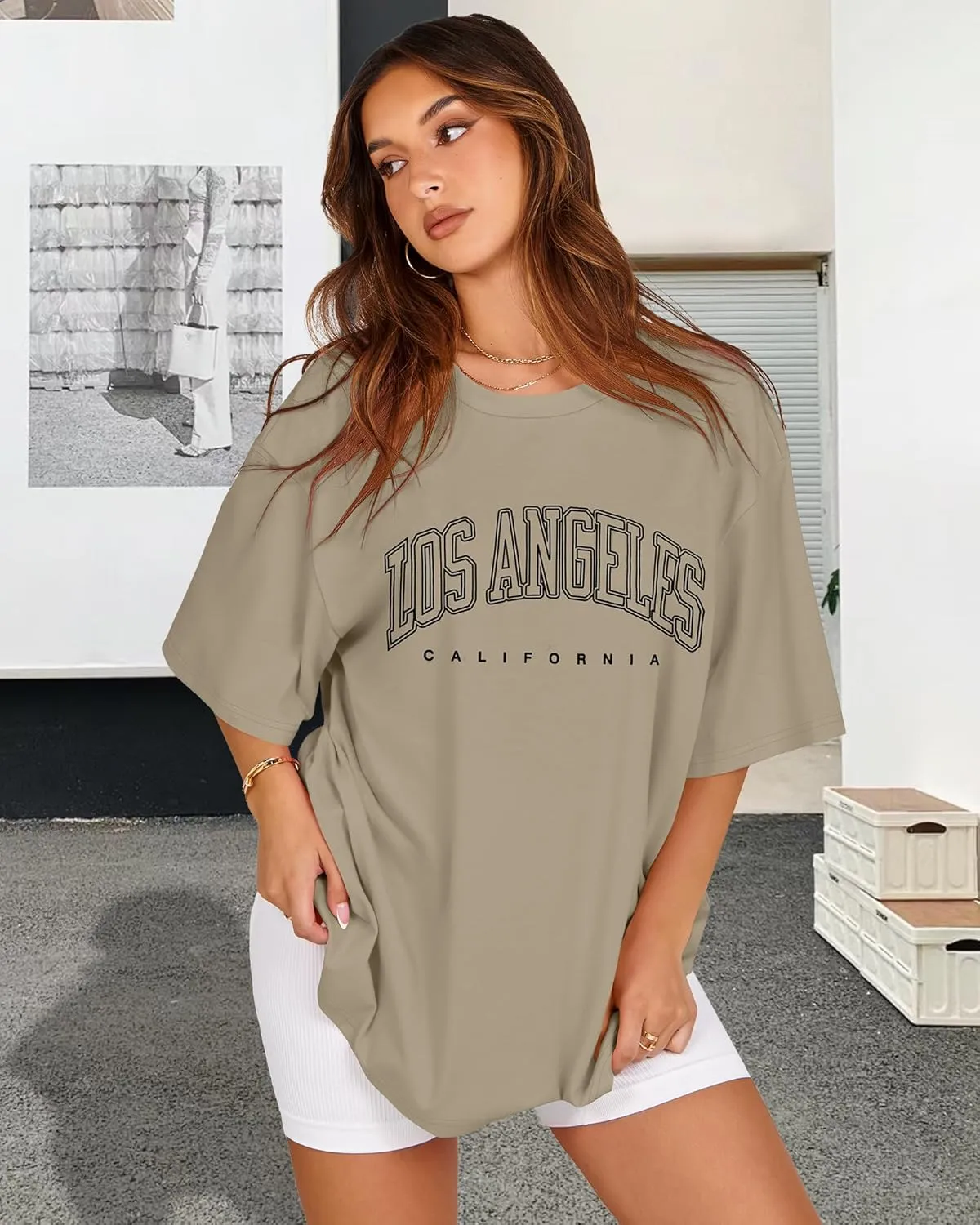 Womens Oversized Tshirt Graphic Tees Crew Neck Summer Short Sleeve Loose Fit Tops