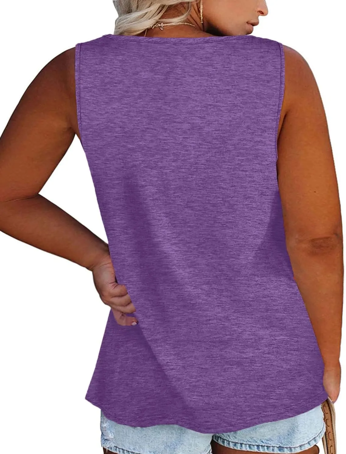 Womens Plus Size Tank Tops Summer Sleeveless Henley T-Shirts Tops Casual Button Down Tunics Shirts