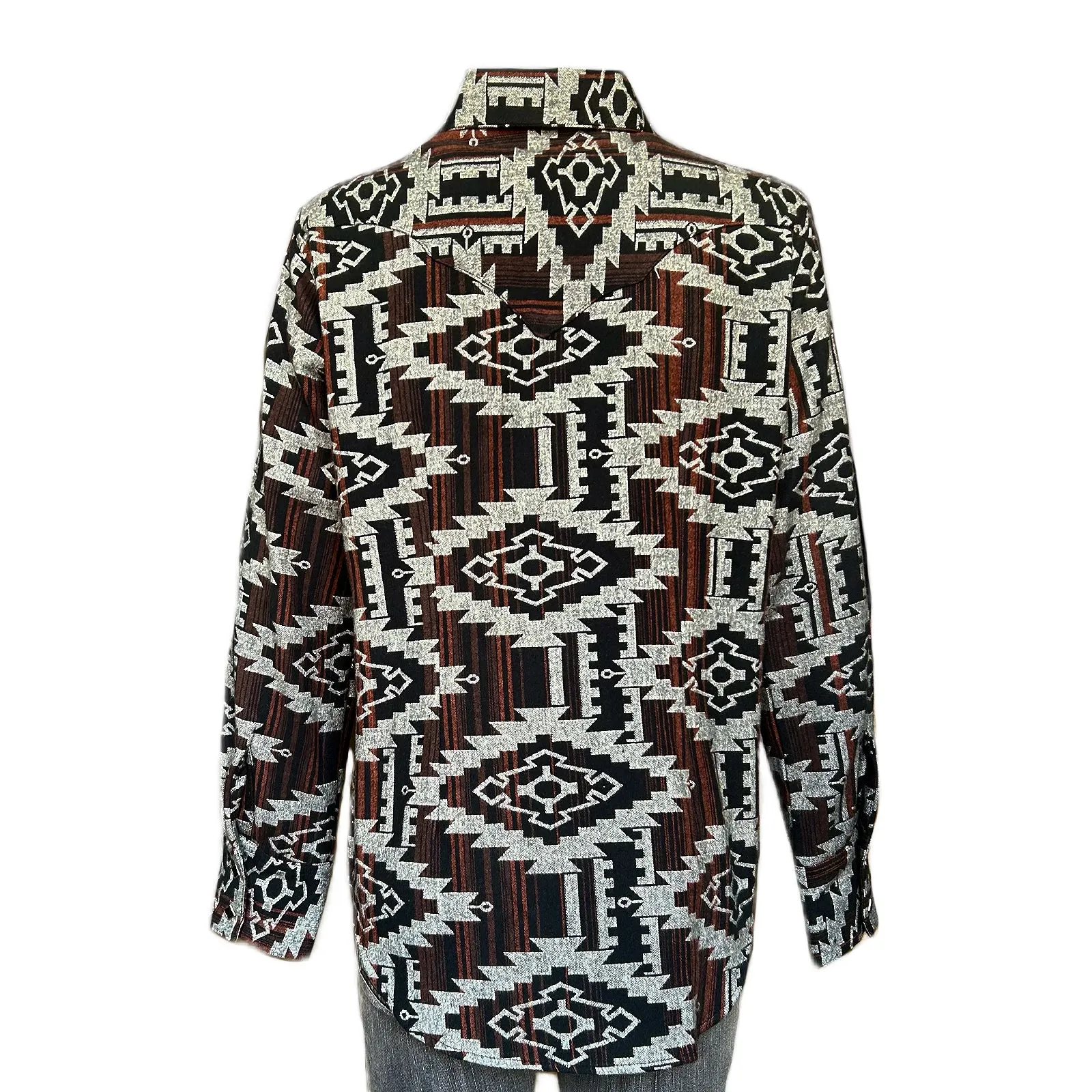 Women's Premium Flannel Chenille Jacquard Western Shirt in Black & Brown