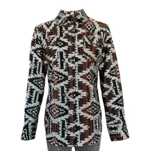Women's Premium Flannel Chenille Jacquard Western Shirt in Black & Brown