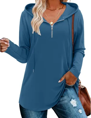 Women's Quarter Zip Tunic Hoodies Pullover Long Hooded Sweatshirts Long Sleeve Tops
