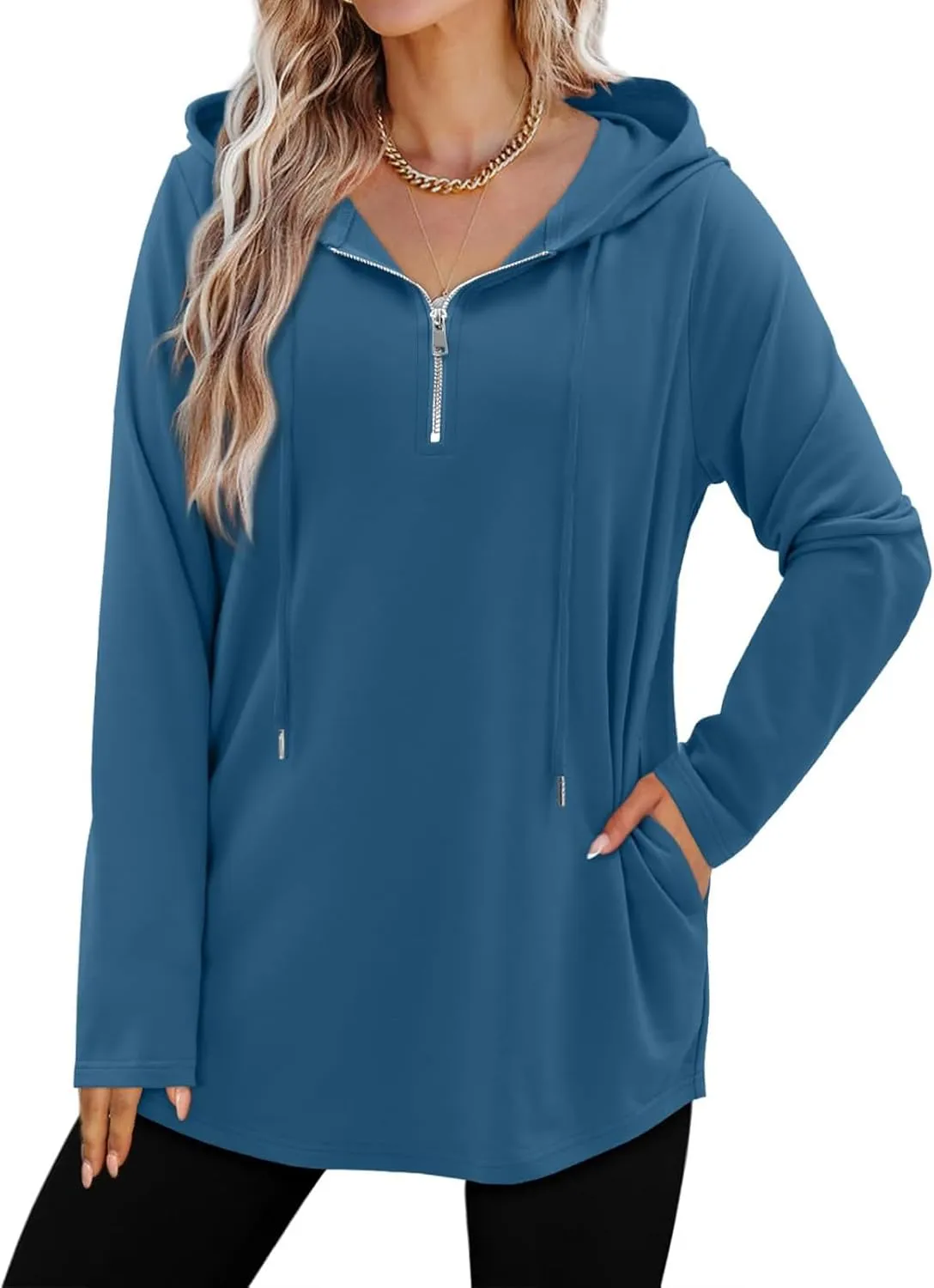 Women's Quarter Zip Tunic Hoodies Pullover Long Hooded Sweatshirts Long Sleeve Tops