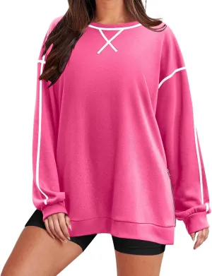 Women's Side Zipper Oversize Sweatshirts Crewneck Pullover Trendy Solid Color Long Sleeve Casual Soft Sweatshirt Tops