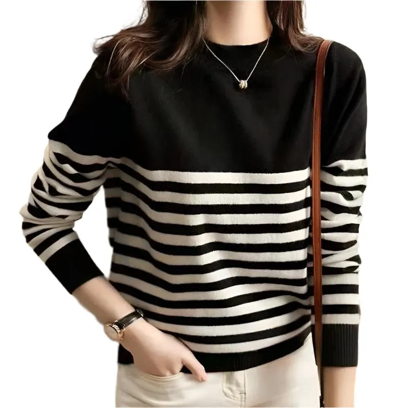 Women's Striped Knitted Sweater – Chic & Cozy Korean Fashion Pullover