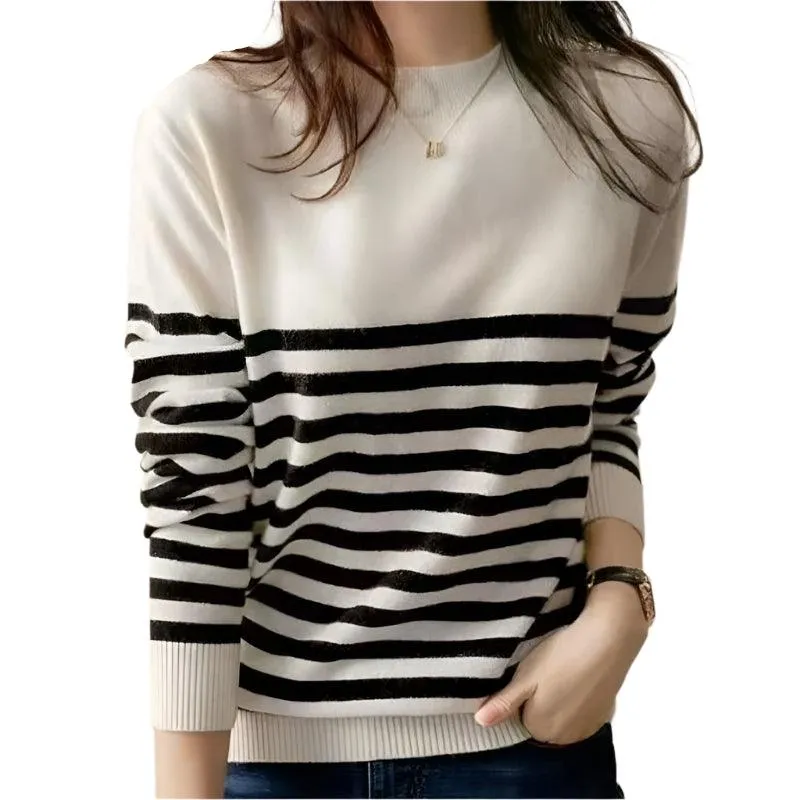 Women's Striped Knitted Sweater – Chic & Cozy Korean Fashion Pullover