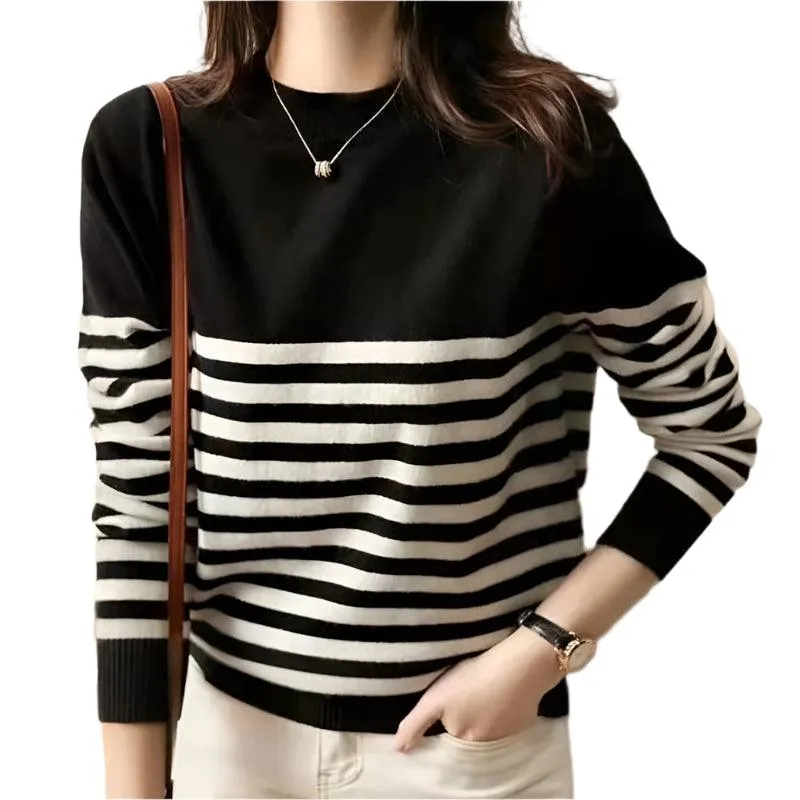 Women's Striped Knitted Sweater – Chic & Cozy Korean Fashion Pullover