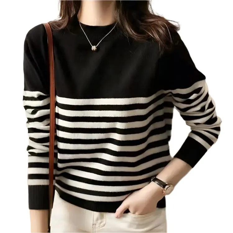 Women's Striped Knitted Sweater – Chic & Cozy Korean Fashion Pullover