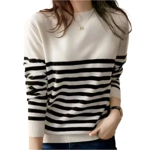 Women's Striped Knitted Sweater – Chic & Cozy Korean Fashion Pullover
