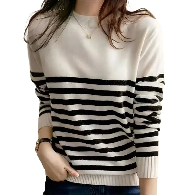 Women's Striped Knitted Sweater – Chic & Cozy Korean Fashion Pullover