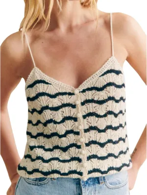 Women's Summer Knit Tank Tops Sleeveless Crochet Cami Tops Fashion V Neck Button Up Knitwear Camisole