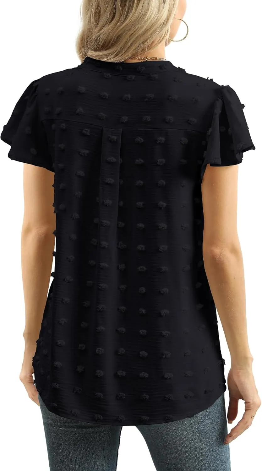 Womens Summer Tops Casual V Neck T Shirts Ruffle Short Sleeve Blouses Dressy Loose Fit Tunic