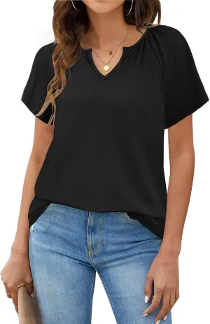 Womens Summer Tops Trendy Casual V Neck T Shirts Short Sleeve Boho Floral Blouses Loose Fit Flowy Tee