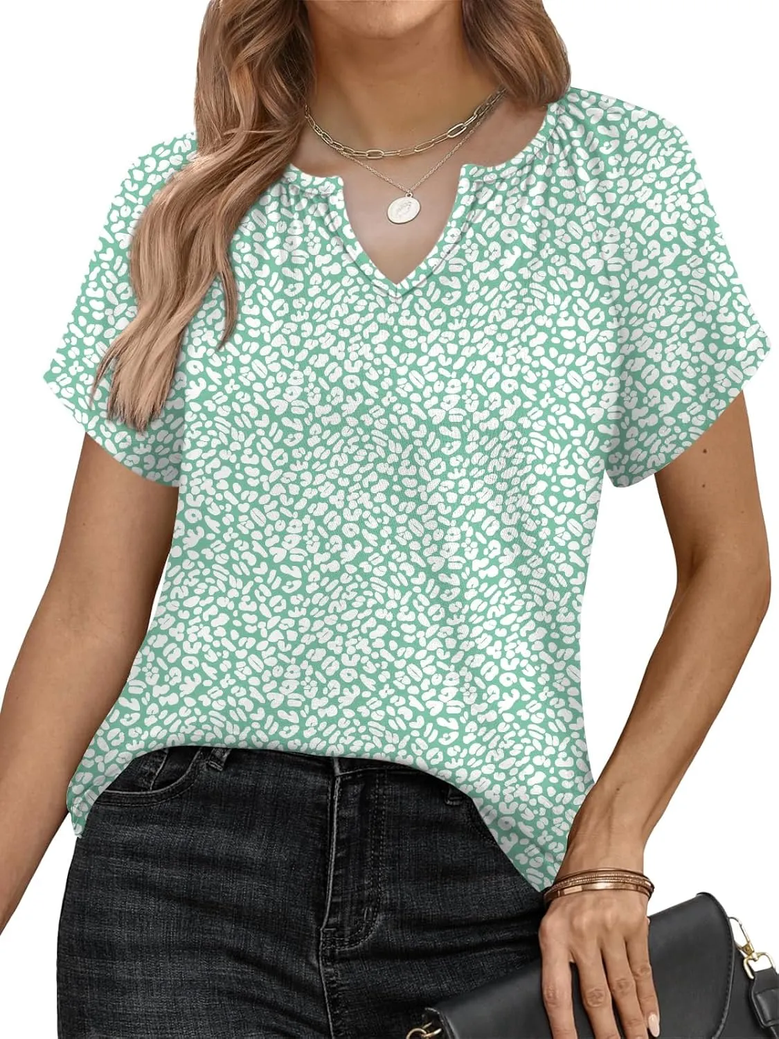 Womens Summer Tops Trendy Casual V Neck T Shirts Short Sleeve Boho Floral Blouses Loose Fit Flowy Tee