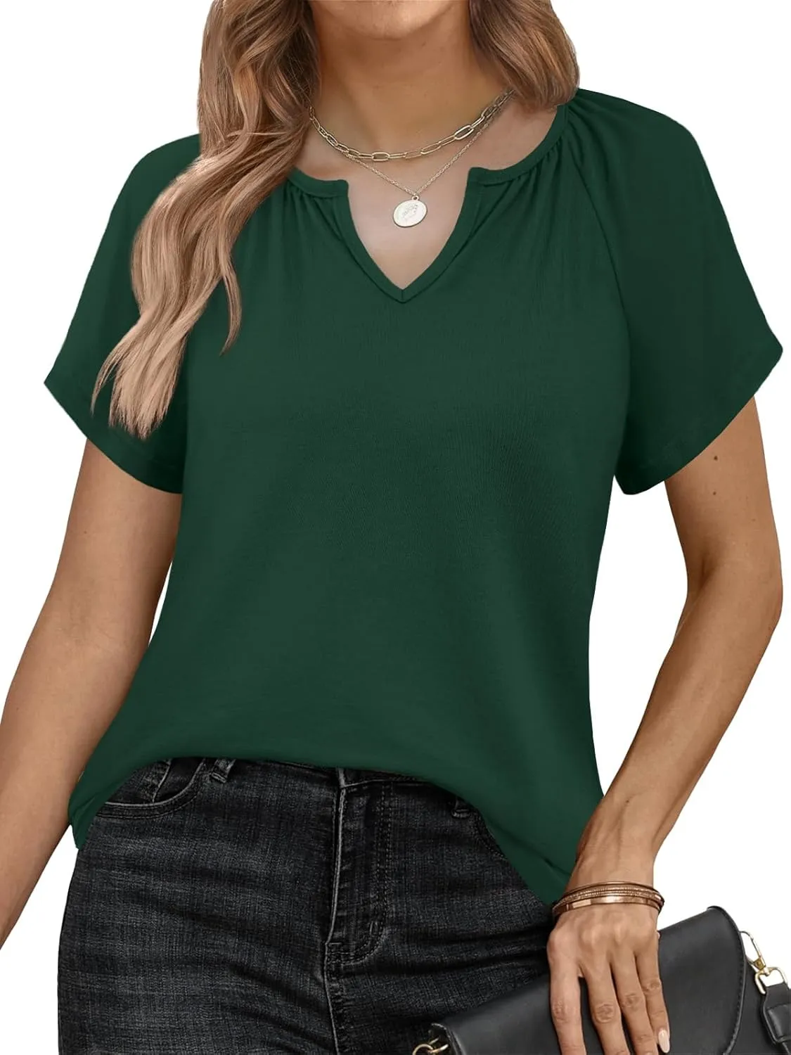 Womens Summer Tops Trendy Casual V Neck T Shirts Short Sleeve Boho Floral Blouses Loose Fit Flowy Tee