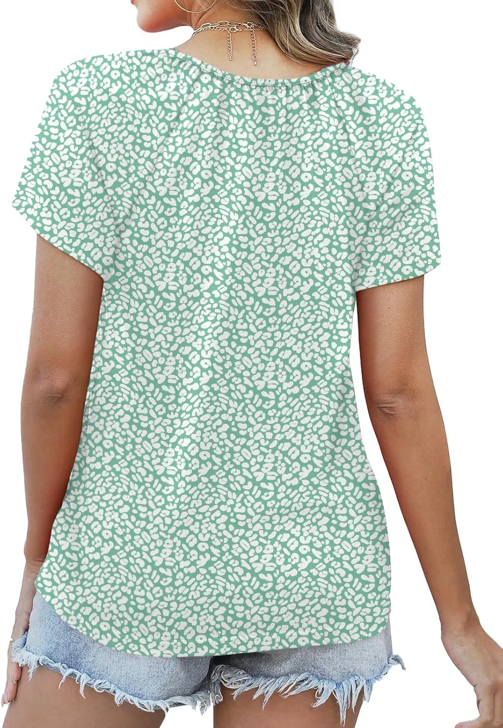 Womens Summer Tops Trendy Casual V Neck T Shirts Short Sleeve Boho Floral Blouses Loose Fit Flowy Tee