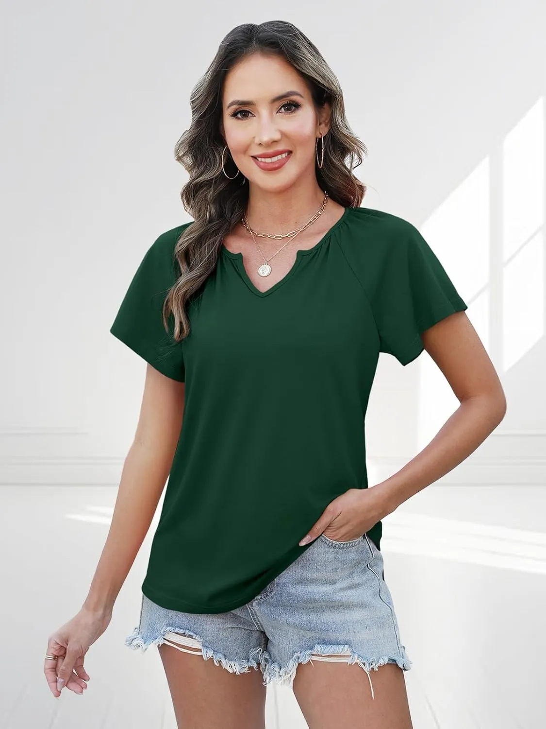 Womens Summer Tops Trendy Casual V Neck T Shirts Short Sleeve Boho Floral Blouses Loose Fit Flowy Tee
