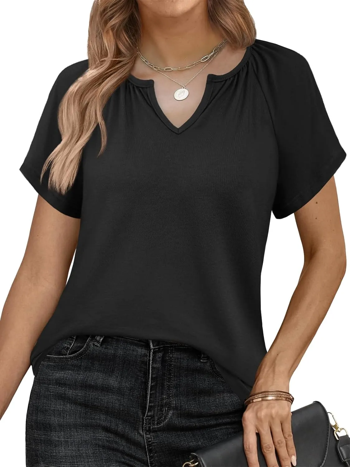 Womens Summer Tops Trendy Casual V Neck T Shirts Short Sleeve Boho Floral Blouses Loose Fit Flowy Tee
