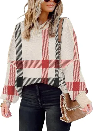 Womens Sweaters Causal Crewneck Batwing Sleeve Knit Top Side Split Oversized Pullover Sweater Loose Jumper