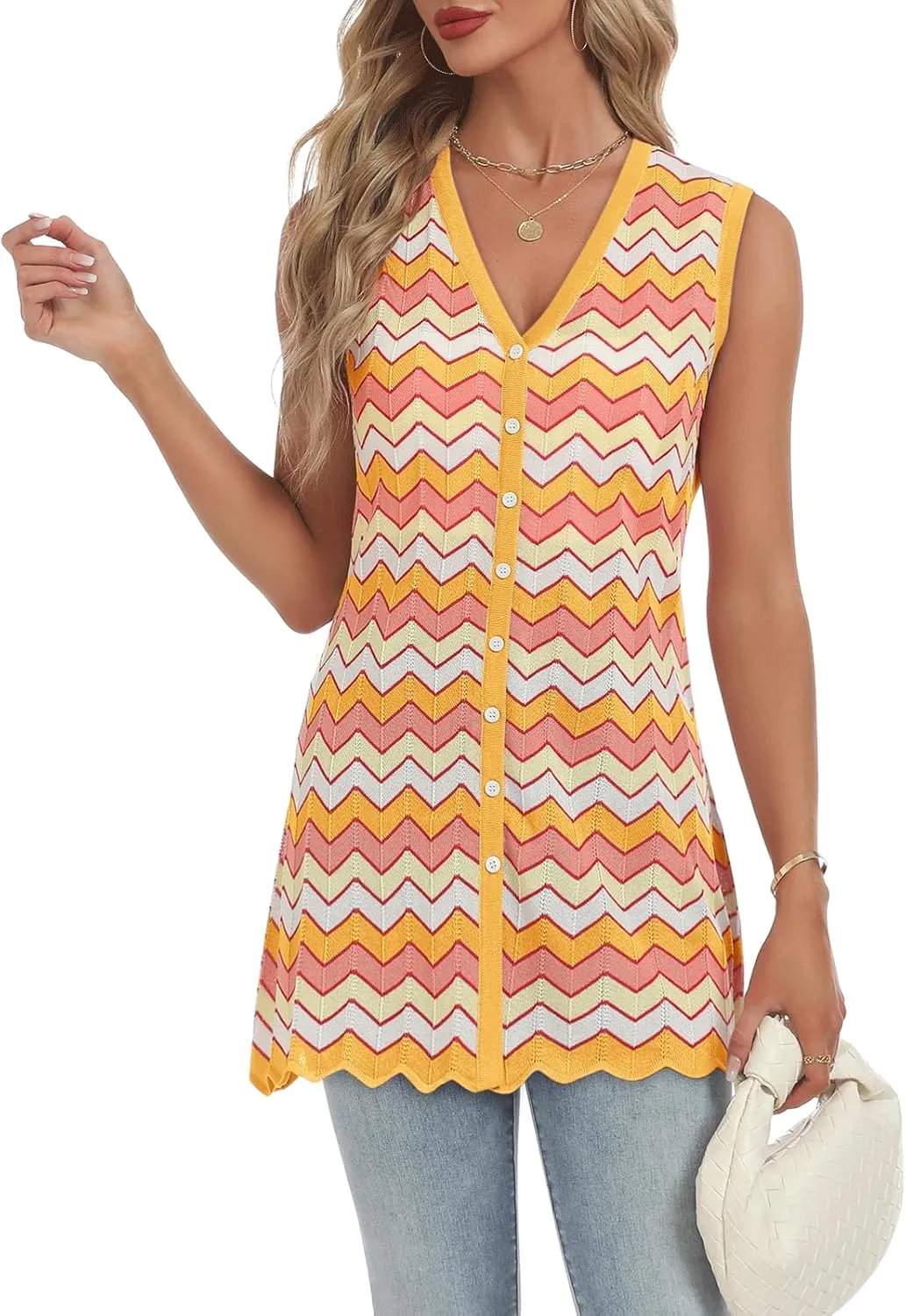 Women's Swimwear Cover Ups V Neck Button Down Sweater Vest Fashion 2025 Sleeveless Striped Cardigans