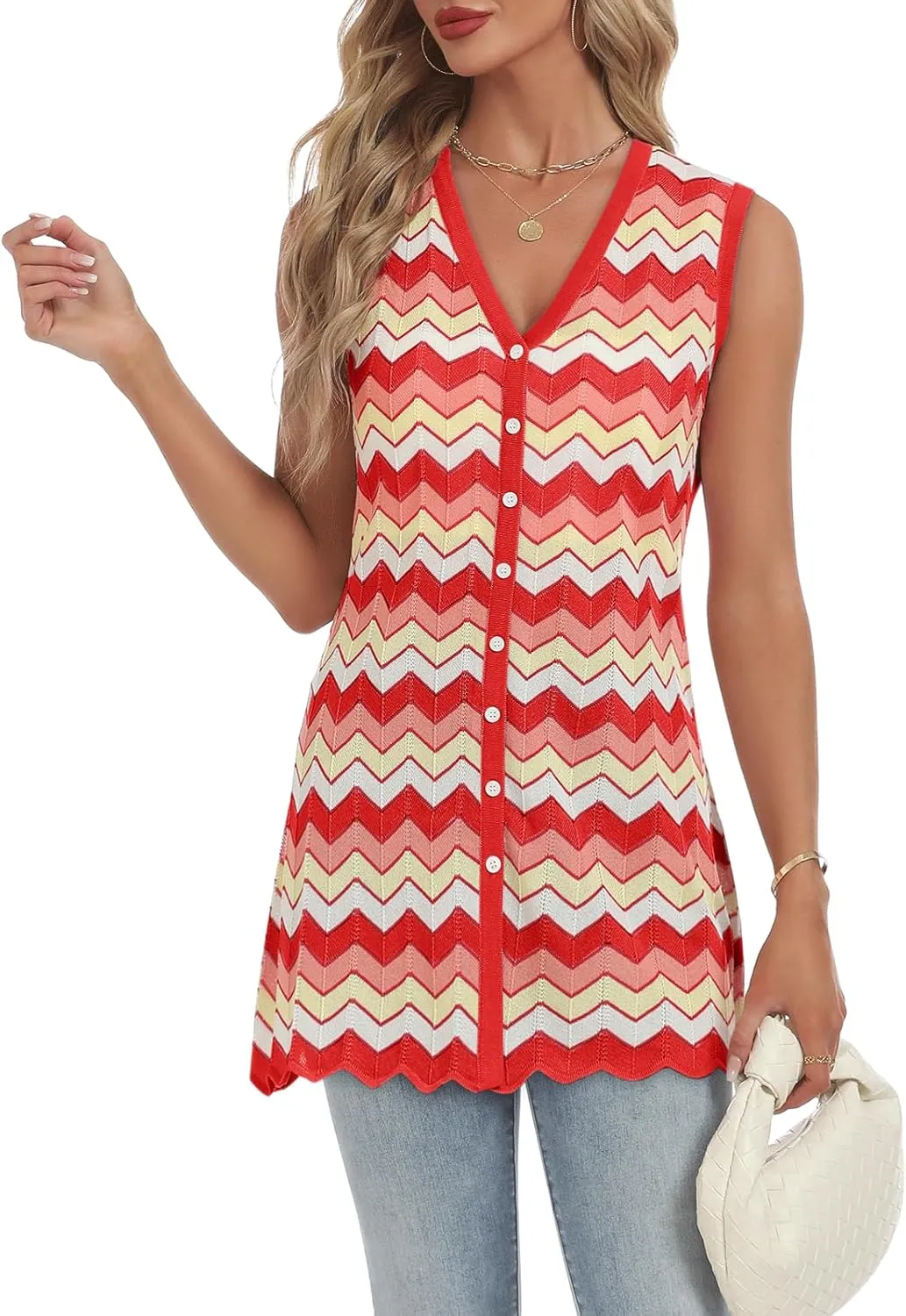 Women's Swimwear Cover Ups V Neck Button Down Sweater Vest Fashion 2025 Sleeveless Striped Cardigans