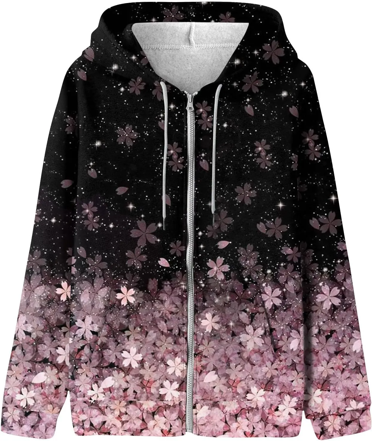 Women's Trendy Floral Printing Jacket Zip Up Long Sleeve Hoodies Streetwear Fashion Coat With Pockets