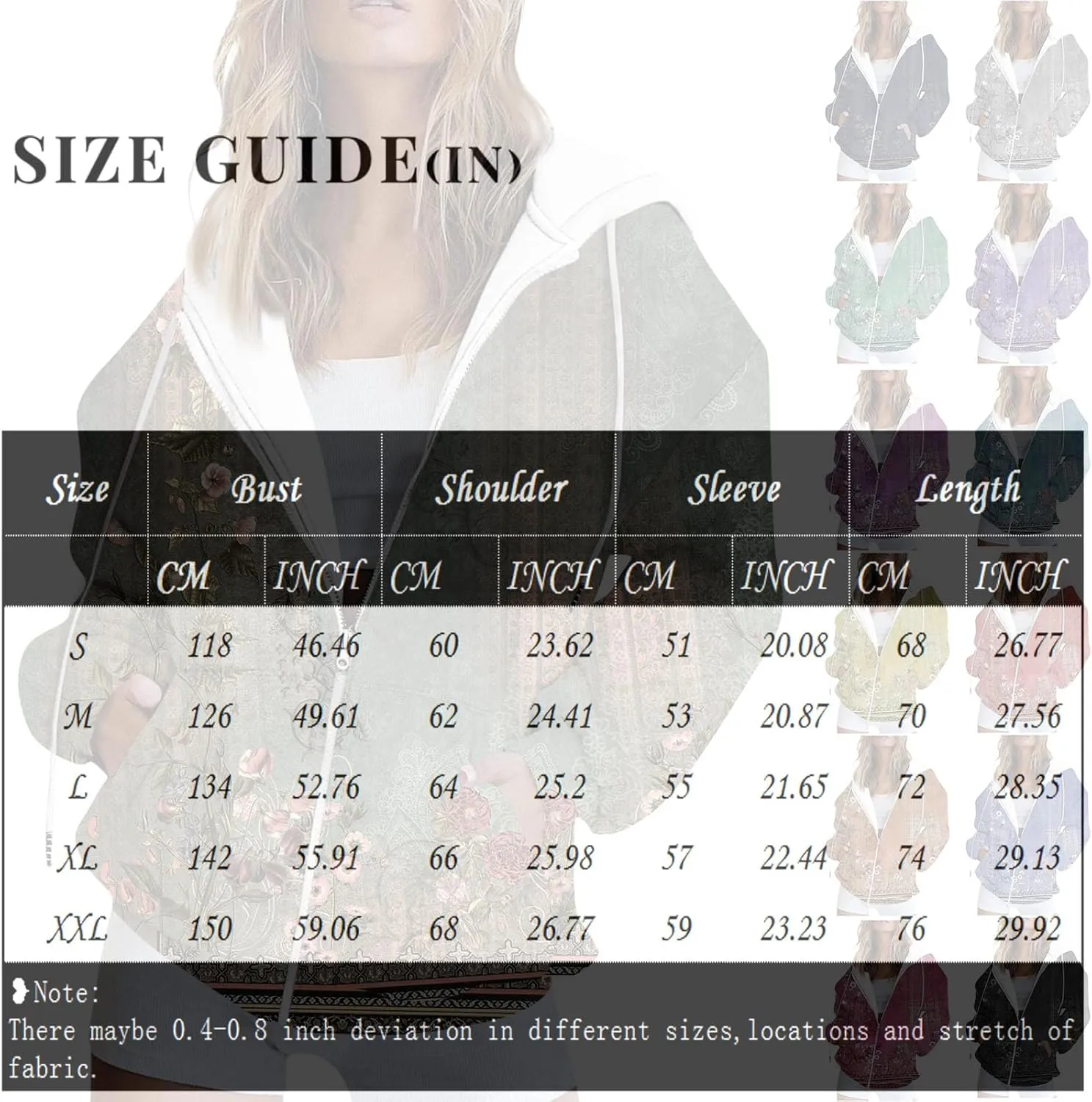 Women's Trendy Floral Printing Jacket Zip Up Long Sleeve Hoodies Streetwear Fashion Coat With Pockets