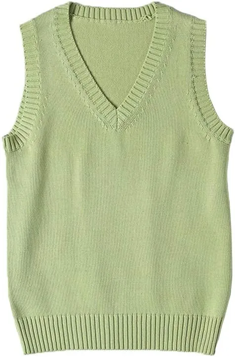 Womens V Neck Sweater Vest School Uniform Solid Color Sleeveless Knit Sweaters Pullover Tank Tops