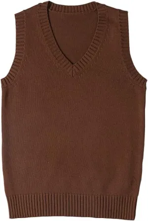 Womens V Neck Sweater Vest School Uniform Solid Color Sleeveless Knit Sweaters Pullover Tank Tops