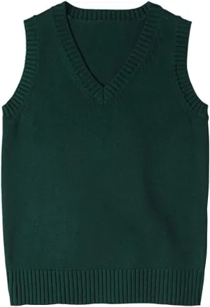 Womens V Neck Sweater Vest School Uniform Solid Color Sleeveless Knit Sweaters Pullover Tank Tops